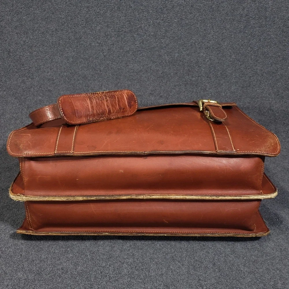 King‎ Ranch Leather Briefcase Mens Large Brown Messenger Bag Brass Running W